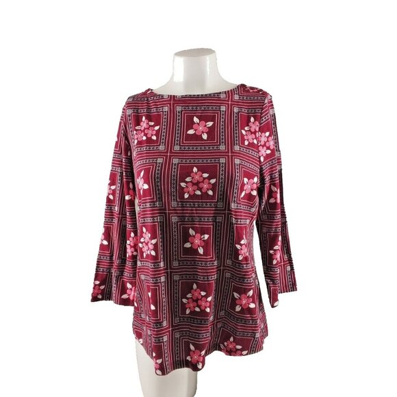 NWT CHARTER CLUB floral top M(8-10) 100% Pima Cotton Multi Colore Knit Boat Neck - Picture 1 of 10